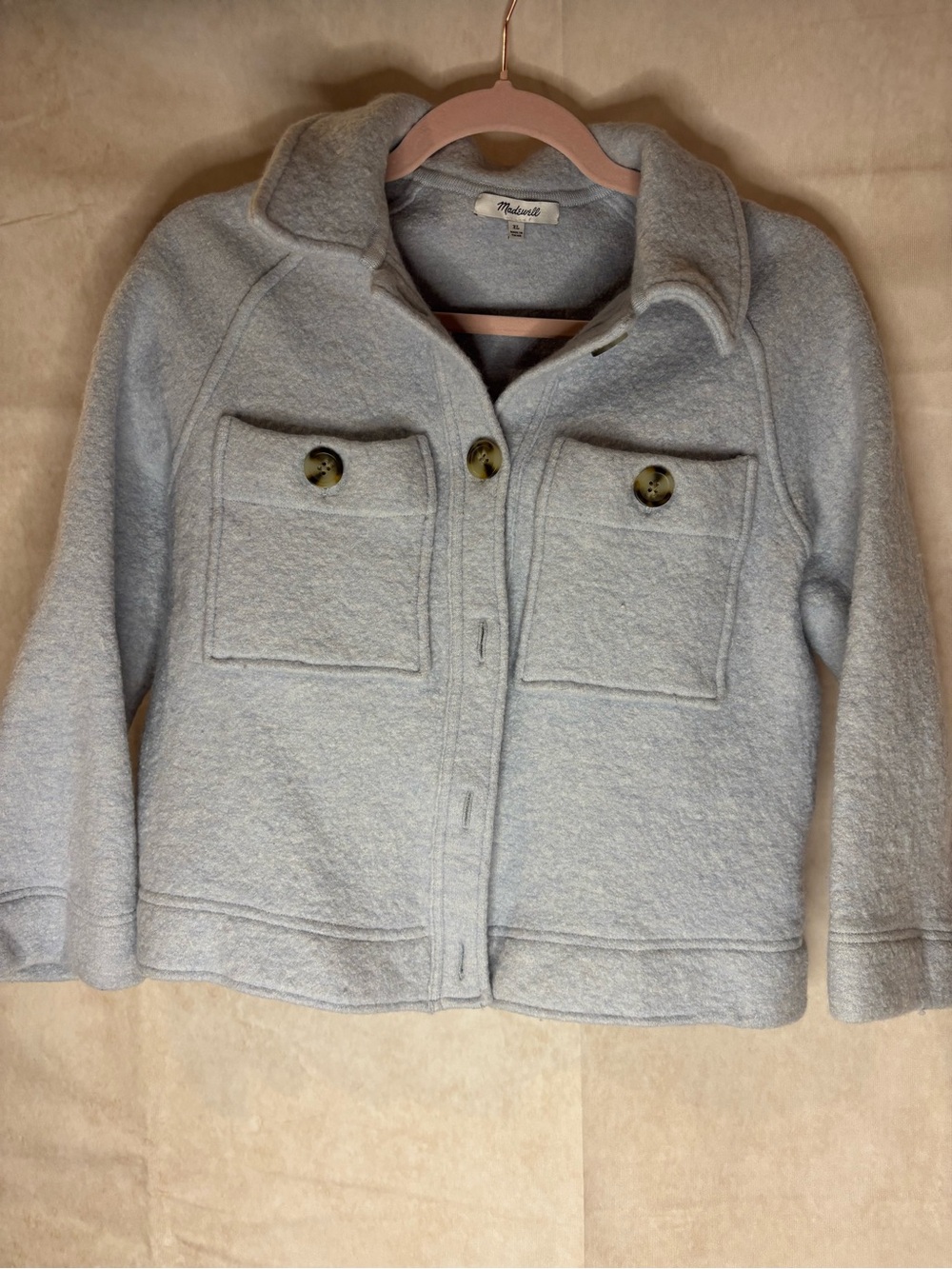 Madewell Light Blue Wool-Blend Pea Coat with Patch Pockets
